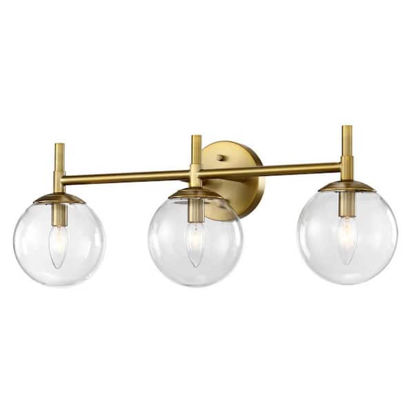 25 in. 3 Light Gold Round Vanity Light with Clear Glass Shade