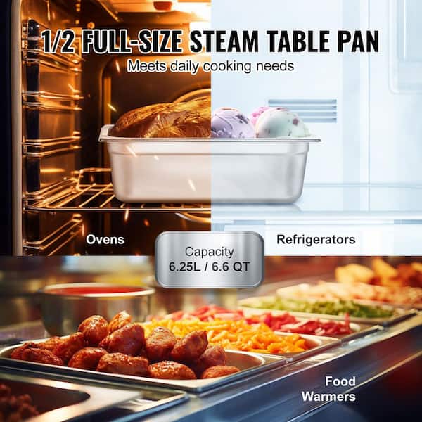 SKYSHALO 8-Pack Hotel Pans, 6.6 qt. Anti-Jam Steam Pan with Lid, 4