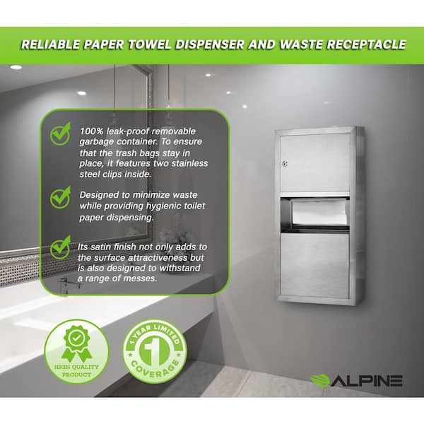 Surface Mount Commercial C-Fold/Multi-Fold Paper Towel Dispenser with 2 Gal. Waste Receptacle In Stainless Steel