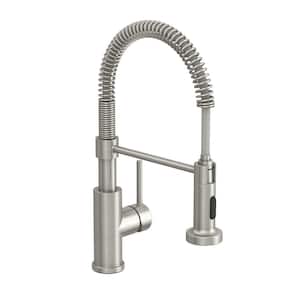 Cartway Single-Handle Spring Non Pull-Down Sprayer Kitchen Faucet in Brush Nickel
