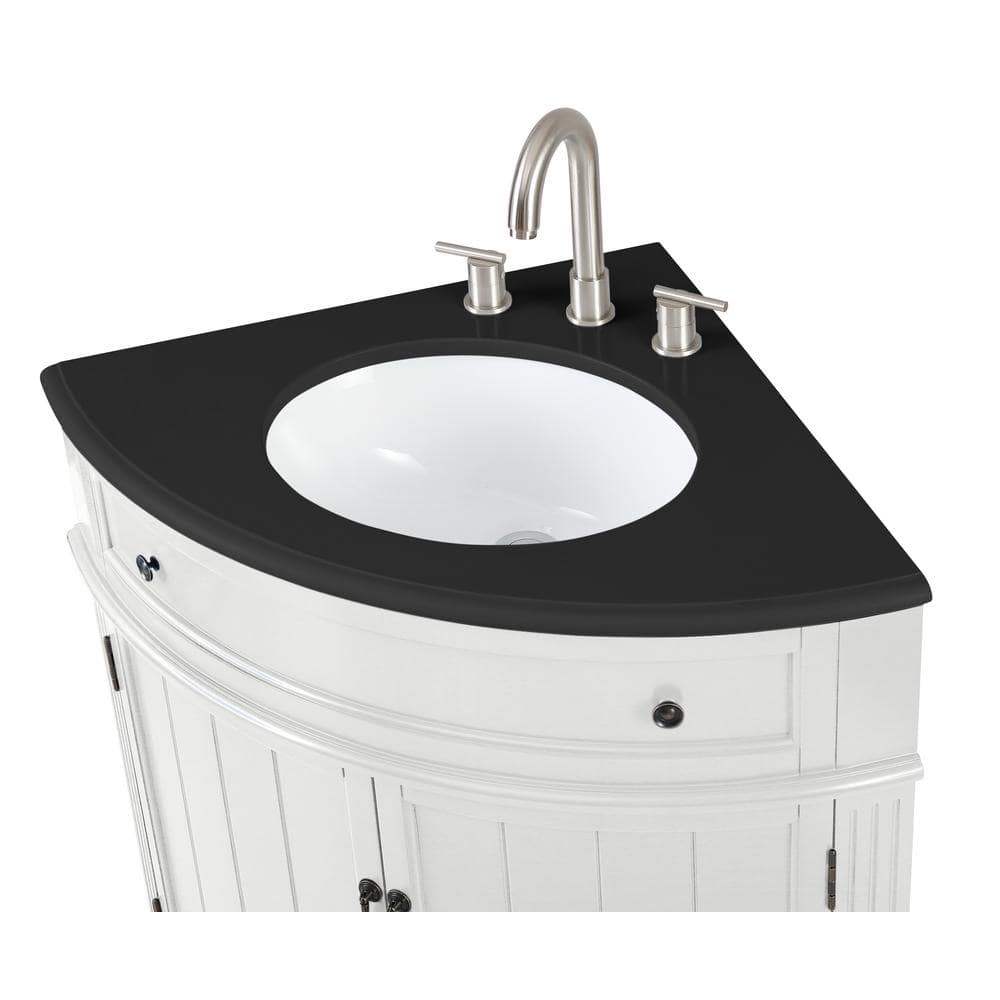 White Corner Freestanding Bathroom Vanity with Black Granite Top