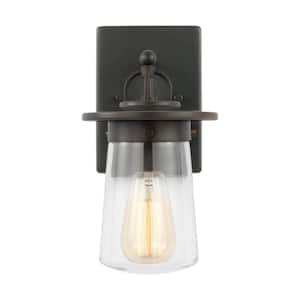 Tybee Small 1-Light Antique Bronze Hardwired Outdoor Wall Lantern Sconce with Clear Glass Shade