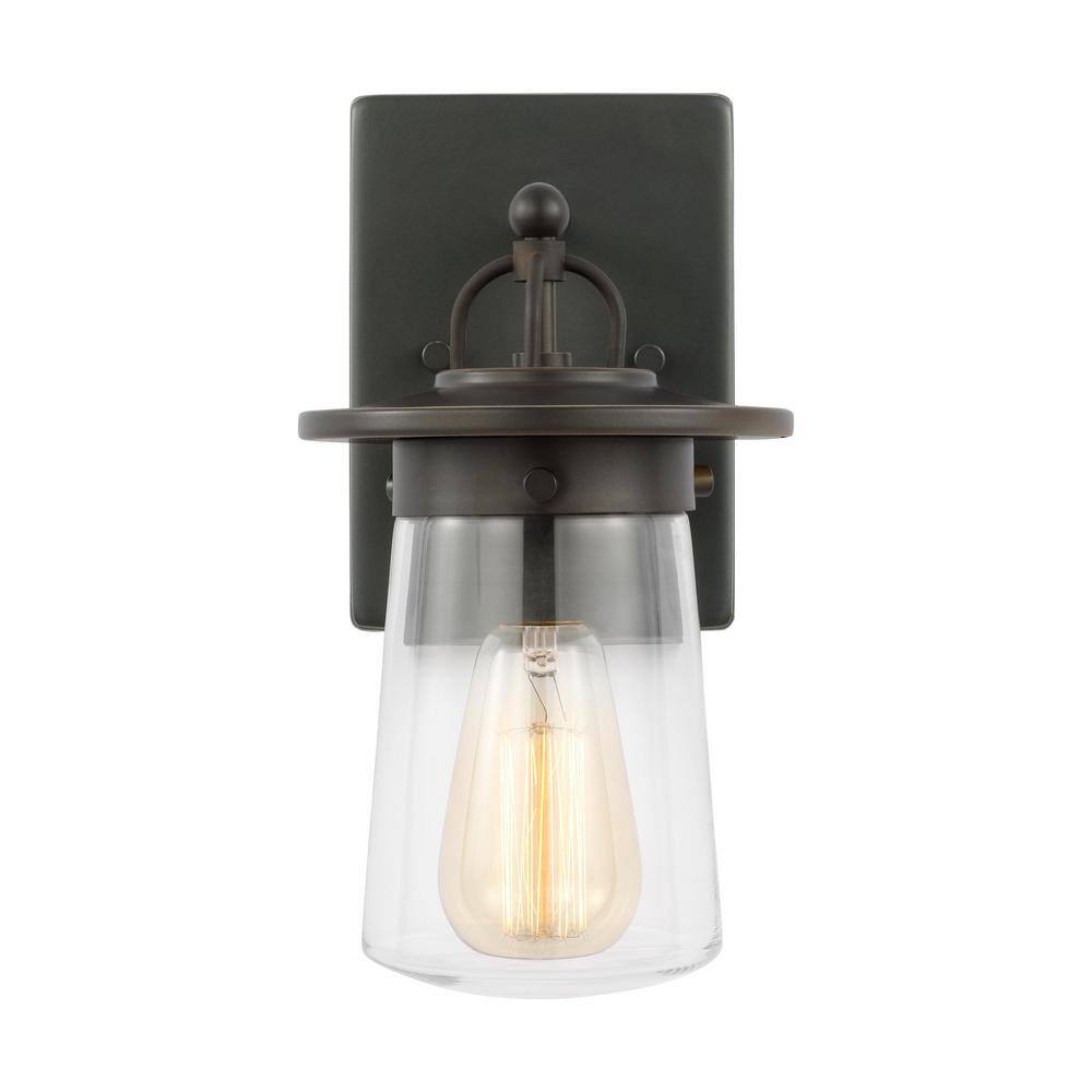 Tybee Small 1-Light Antique Bronze Hardwired Outdoor Wall Lantern Sconce with Clear Glass Shade price history on PriceWatchPro