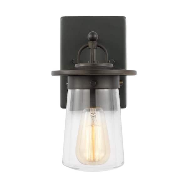 Generation Lighting Tybee Small 1-Light Antique Bronze Hardwired Outdoor Wall Lantern Sconce with Clear Glass Shade