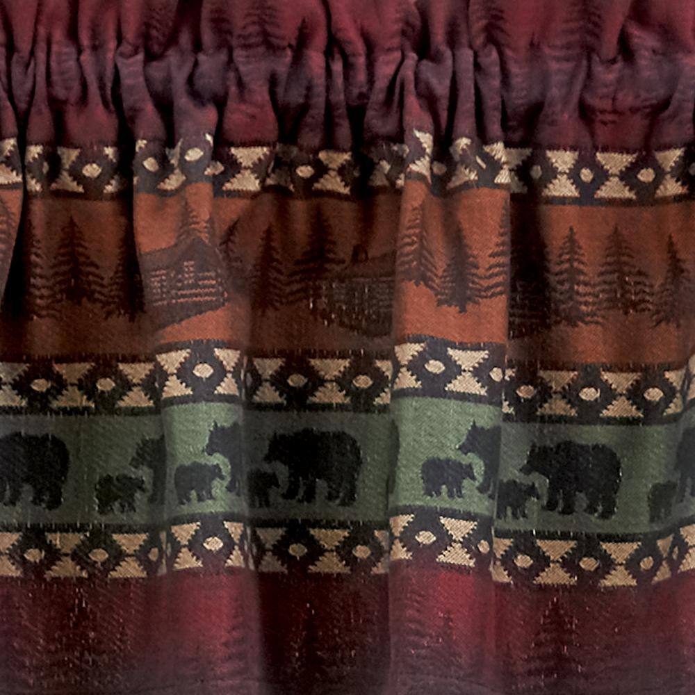 Mountain Bear Jacquard Valance Curtain in Red and Green