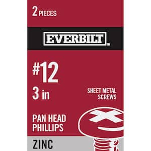 #12 x 3 in. Phillips Pan Head Zinc Plated Sheet Metal Screw (2-Pack)