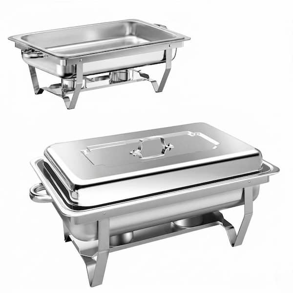 9 qt. Stainless Steel Chafing Dish Buffet Set with 4 Full-Size Pans, Rectangle Catering Warmer with Lid