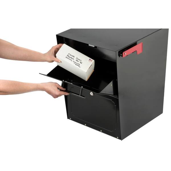 Oasis Post-Mount or Column-Mount Locking Mailbox in Black with Outgoing Mail Indicator