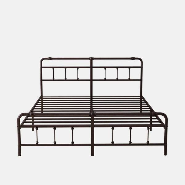 wetiny Deep Rustic Brown Iron Frame King Size Platform Bed