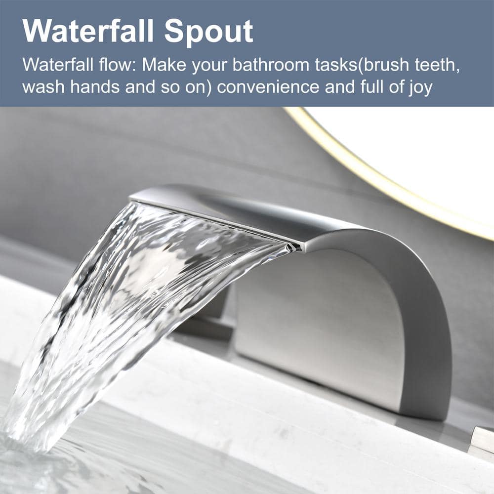 Brushed Nickel Waterfall Spout Double Handle Tub Faucet