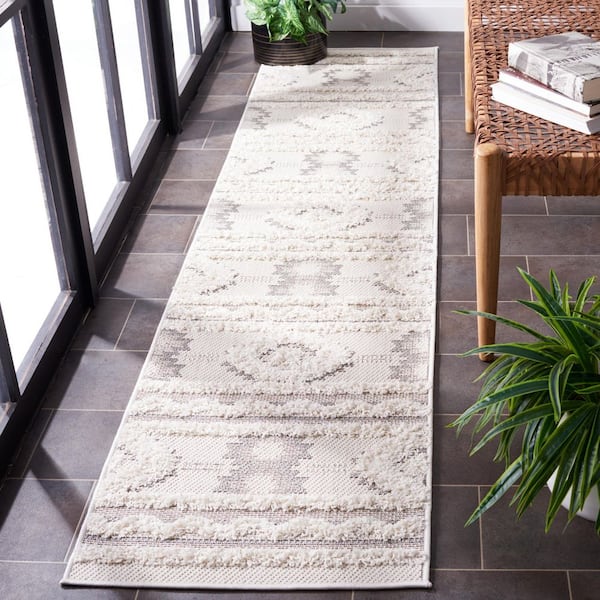 Cottage Ivory/Light Gray 2 ft. x 8 ft. High-Low Geometric Indoor/Outdoor Runner Rug