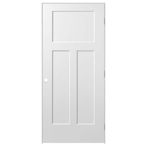 Masonite 32 in. x 80 in. Winslow 3-Panel Left-Handed Hollow-Core Primed Composite Single Prehung Interior Door