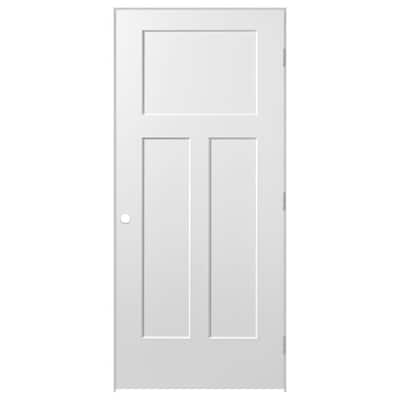 36 in. x 82 in. 3 Panel Left-Handed Primed Composite Solid Core Single Prehung Interior Door 4-9/16 in. Flat Jamb