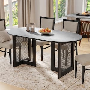 Oval Black Color Oak Wood 67 in. Double Pedestal Dining Table Seats 6