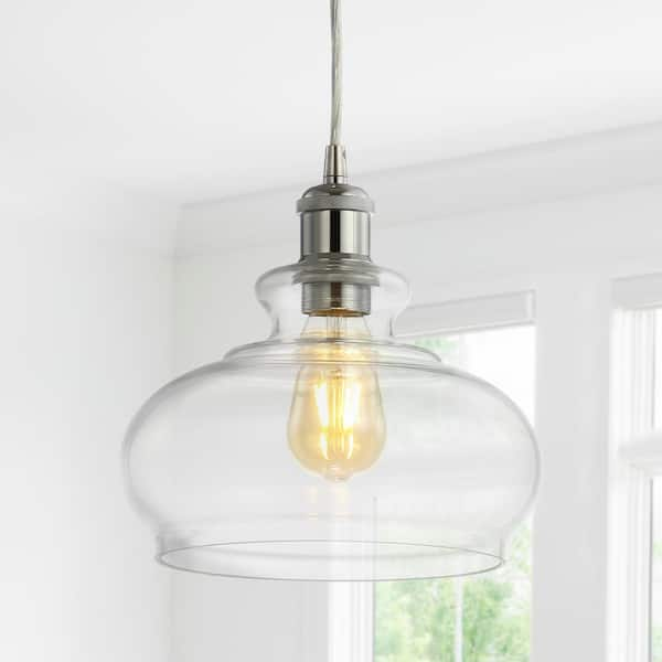 JONATHAN Y Wyatt 9.5 in. 1-Light Chrome Pharmacy Metal/Glass LED Pendant