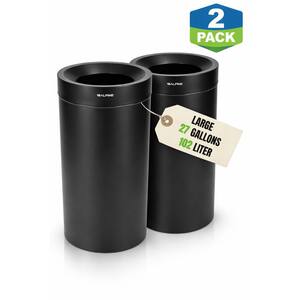 27 Gal. Black Stainless Steel Open Top Commercial Indoor Trash Can with Lid (2-Pack)