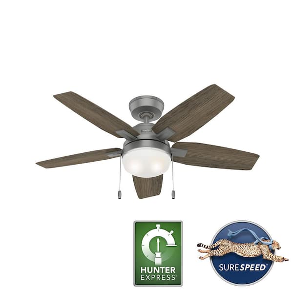 Antero 44 in. Hunter Express Indoor Matte Silver Ceiling Fan with Light Kit Included