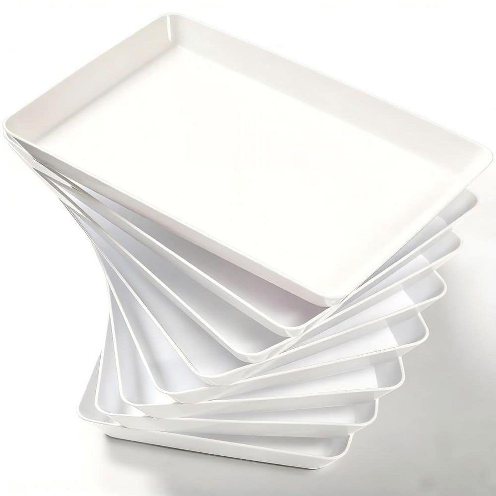 8-Pack Large White Plastic Serving Tray, 16 x11 in. Reusable Stackable Platters for Charcuterie, Appetizers, Desserts price history on PriceWatchPro