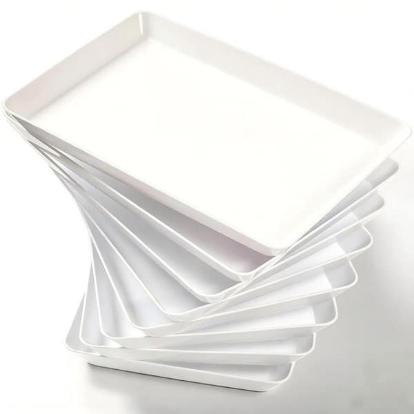 8-Pack Large White Plastic Serving Tray, 16 x11 in. Reusable Stackable Platters for Charcuterie, Appetizers, Desserts