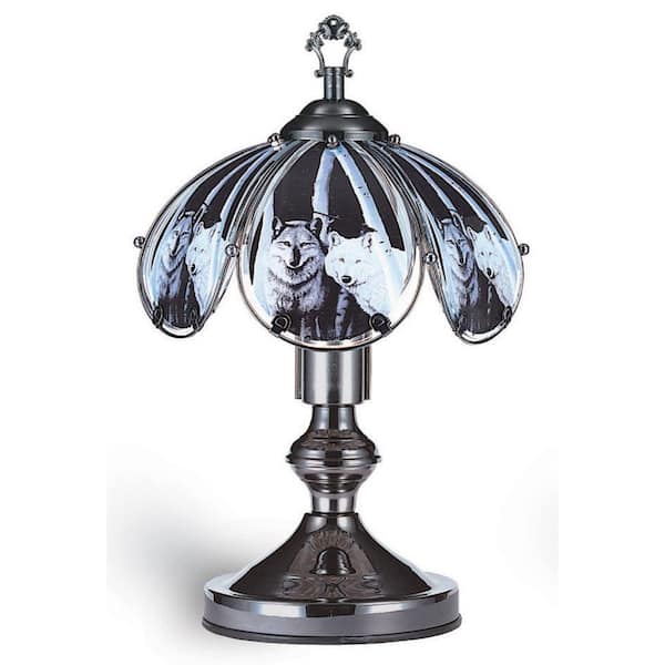ORE International 14.25 in. Wolf Grey and Black Satin Nickel Touch Table Lamp