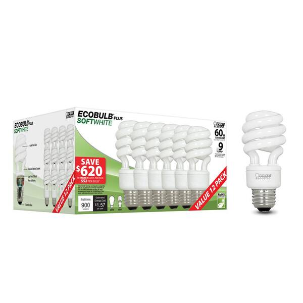 65-Watt Equivalent T5 Spiral Non-Dimmable E26 Base Compact Fluorescent CFL Light Bulb, Soft White 2700K (12-Pack)