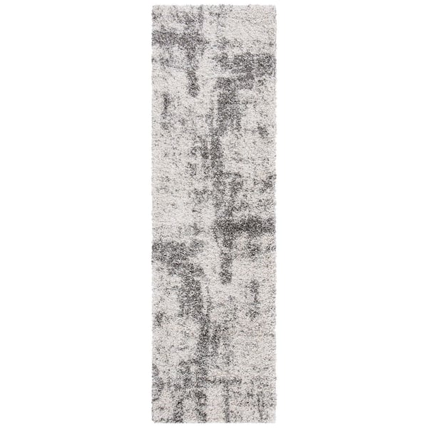 Hudson Shag 2 ft. x 10 ft. Ivory/Gray Abstract Distressed Runner Rug