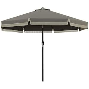 9 ft. Patio Umbrella with Push Button Tilt and Crank, Outdoor Market Table Umbrella with Tassles and 8 Ribs-Dark Gray