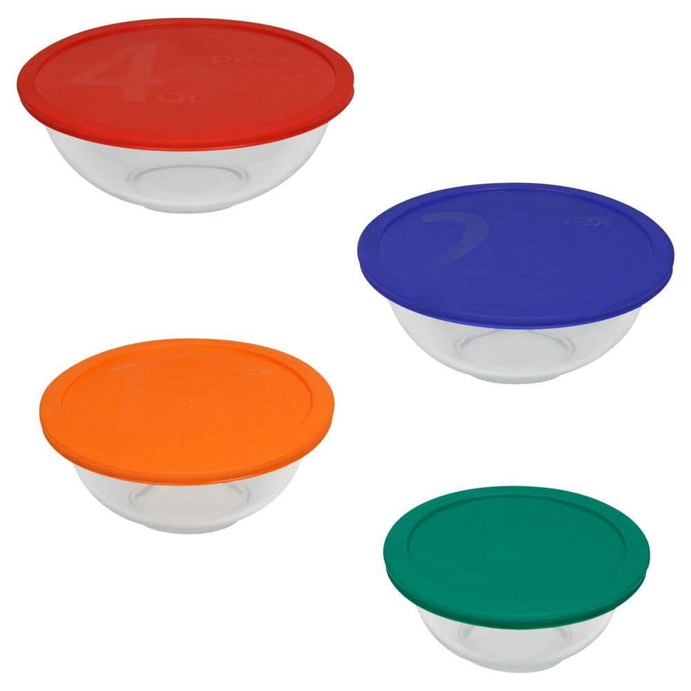  Pyrex 8 Piece Ribbed Bowl (4) Set Including Assorted Colored  Locking Lids (Ribbed) : Home & Kitchen