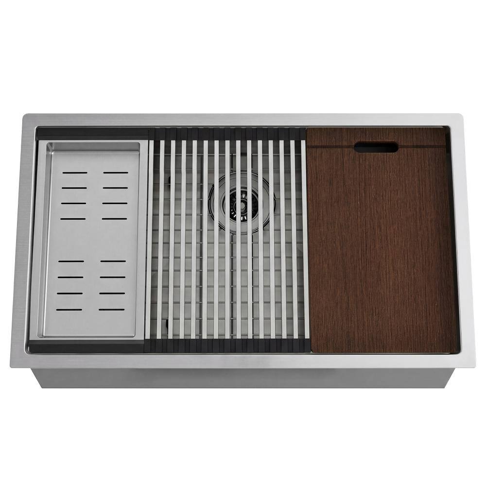 32 in. Drop-In/Undermount Single Bowl 16-Gauge Stainless Steel Workstation Kitchen Sink with Accessories price history on PriceWatchPro