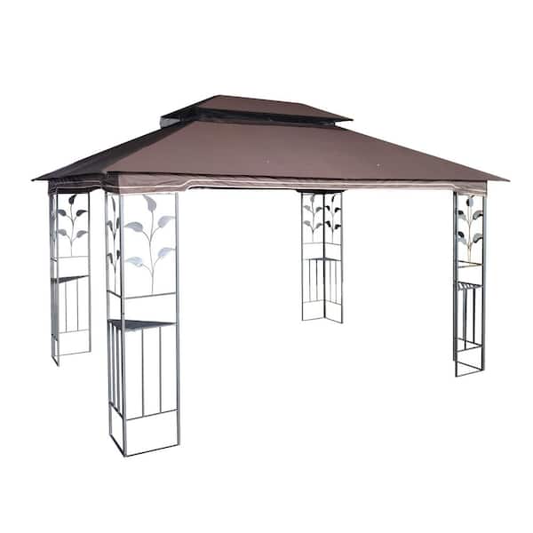 Outdoor Gazebos with Mosquito Netting-Patio Canopies, 13 ft. x 10 ft. Brown Top Portable Gazebo Canopy Tents