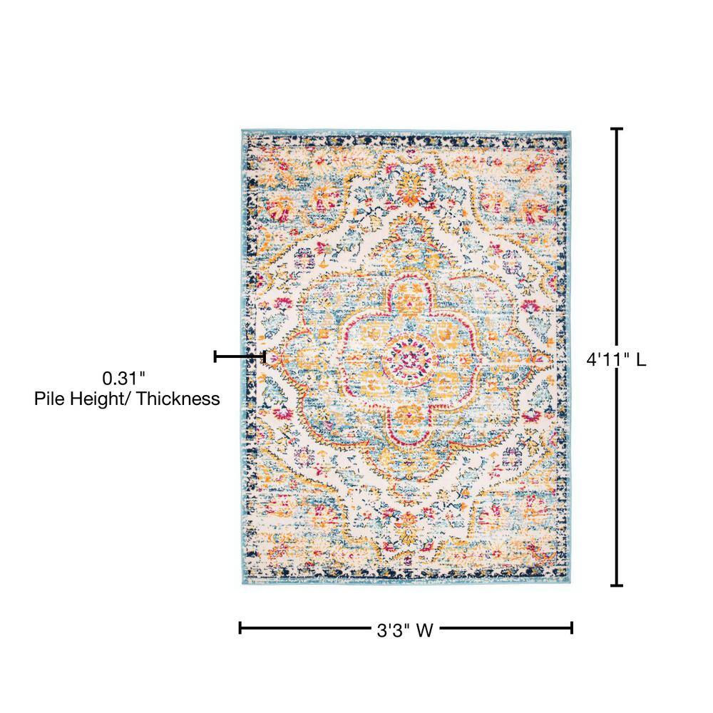 Blue Distressed Bohemian Floral 3'3" x 5' Area Rug
