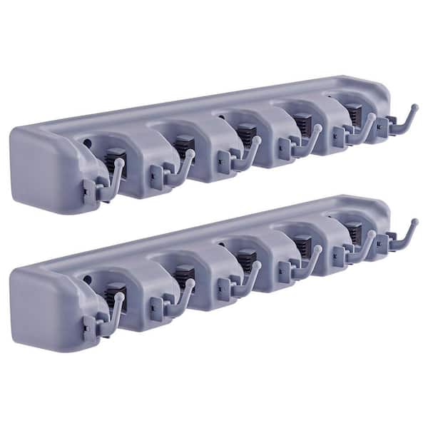 2.5 in. H Plastic 10 lb. Load Capacity Utility Hook, Wall Mounted 2-PCs Broom and Mop Organizer, Holds 11 Cleaning Items