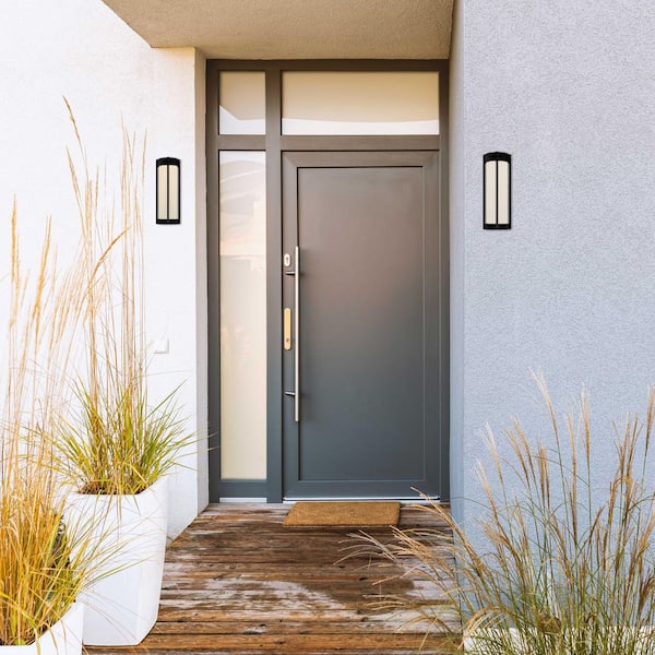 Cedar Lane Matte Black Smart Outdoor Line Voltage Hardwired Porch Light Wall Sconce with Smart Integrated LED
