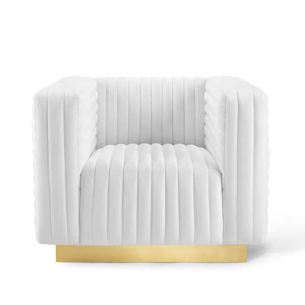 MODWAY Charisma Channel White Tufted Performance Velvet Accent Armchair