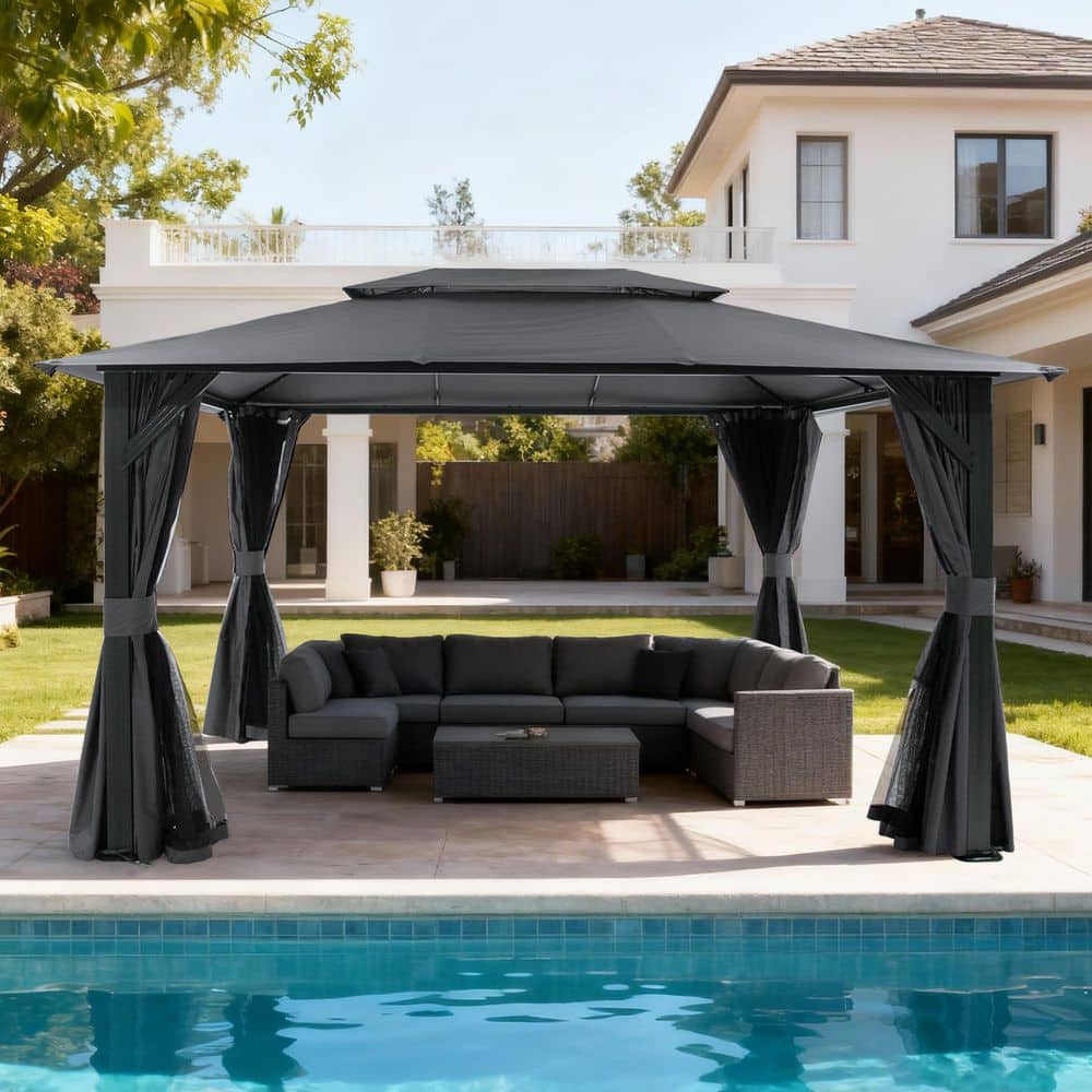 10 ft. x 14 ft. Soft Top Patio Gazebo with Double Roof and Curtains price history on PriceWatchPro