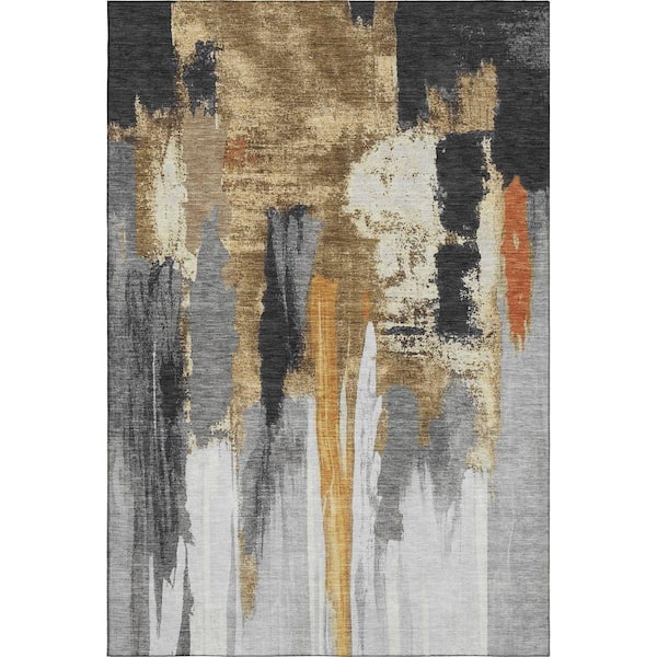 Mayfield Premium Machine Washable Abstract AMF1979 Black 10 ft. x 14 ft. Area Rug