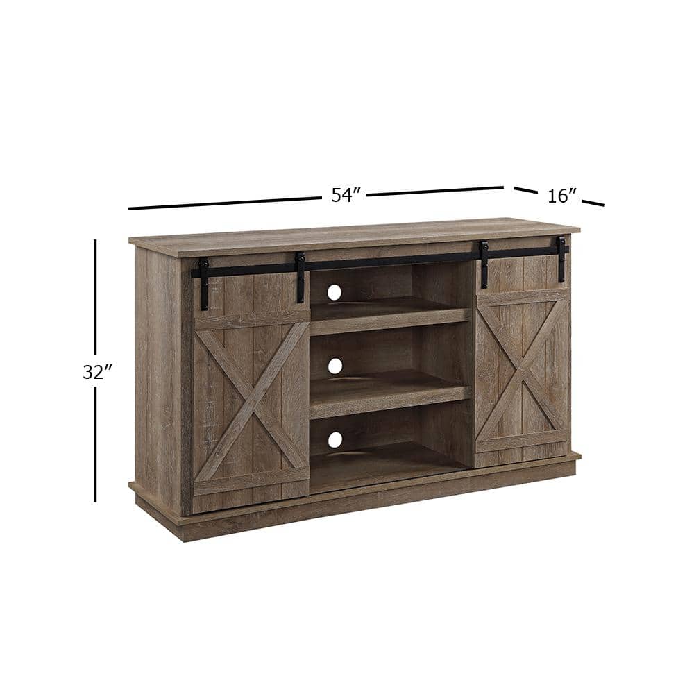 Rustic Oak Corner TV Stand with Sliding Barn Doors