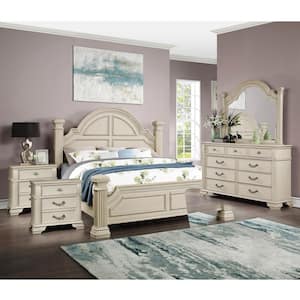 Erminia 5-Piece Antique White Wood Frame California King Bedroom Set
