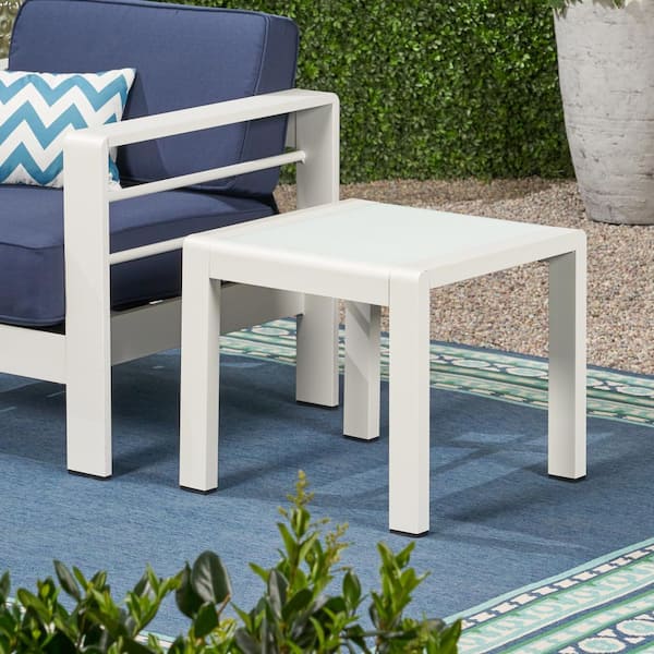 Square Aluminum Outdoor Side Table, White Aluminum Outdoor Console Table