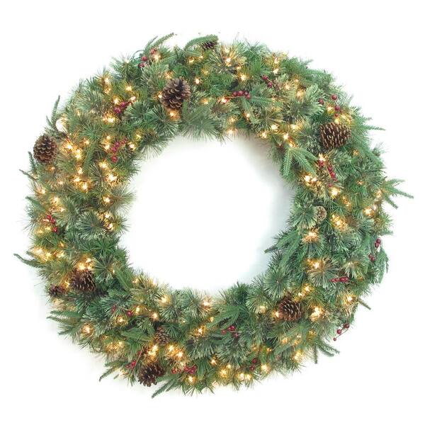 Home Accents Holiday 48 in. Syracuse Cashmere Berry Artificial Wreath with 200 Warm White LED Light