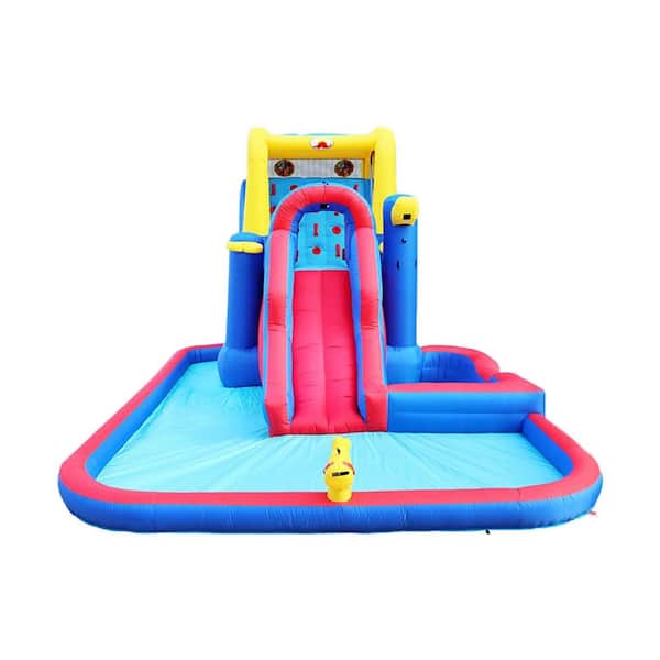 Inflatable Water Slide Park with Large Climbing Wall, Bounce House with Blower, Target, Pool and Basketball Swing Set
