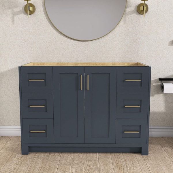 Bvio 48 in. W x 21.5 in. D x 33.5 in. H Bath Vanity Cabinet without Top Solid Wood Vanity Base in Navy Blue Assembled