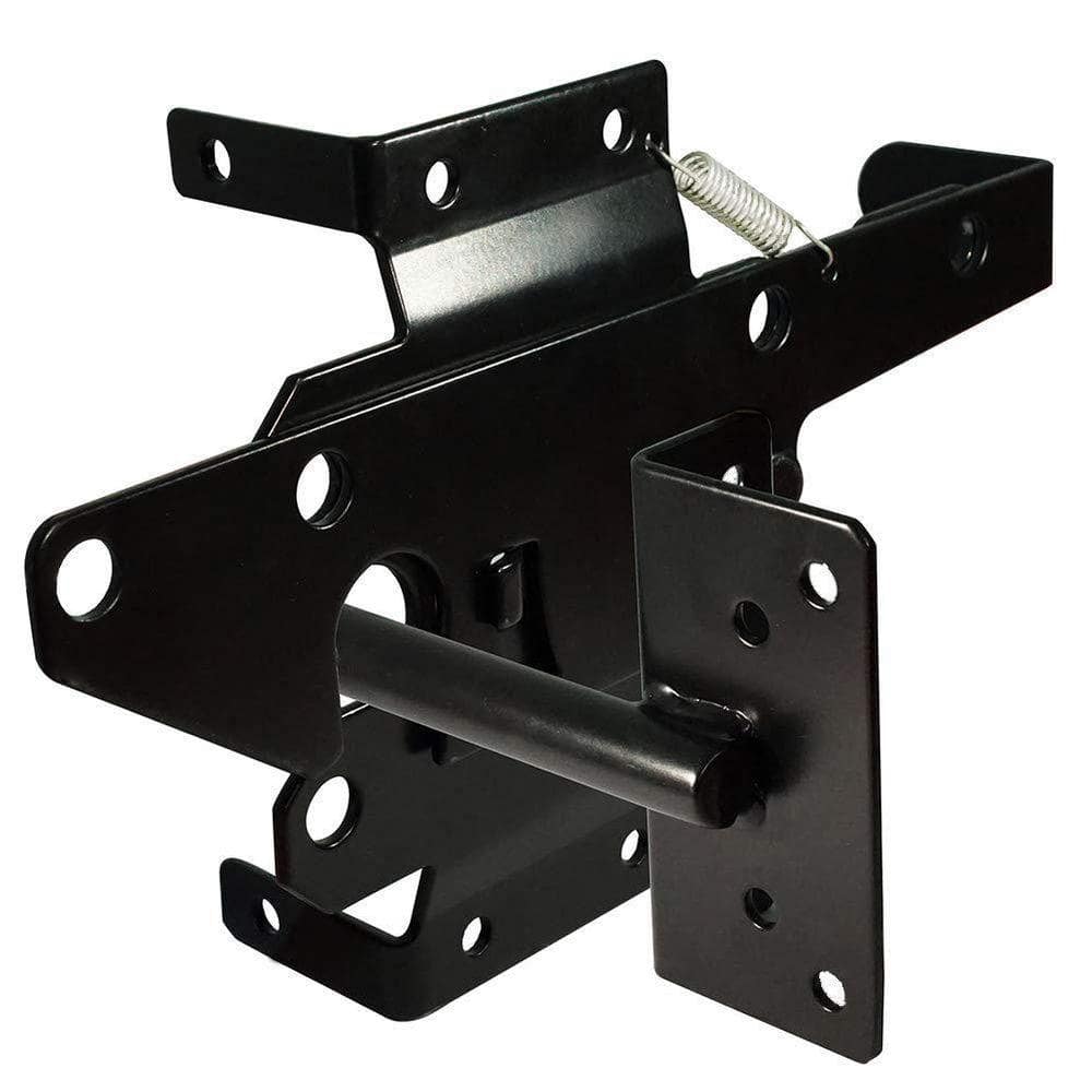 Metal Self-Locking Gate Latch Heavy Duty Post Mount Automatic Gravity Lever Wood Fence Gate Lock with Fasteners, Black