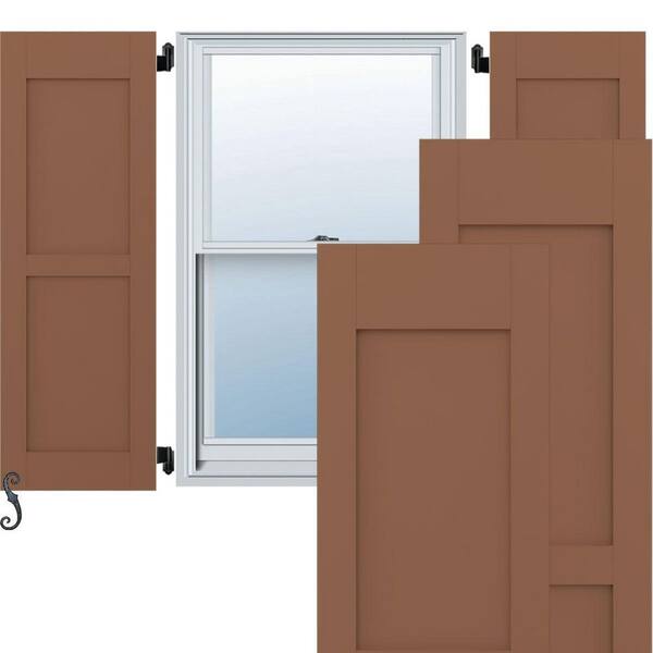 Ekena Millwork 12-in W x 51-in H Americraft Two Equal Flat Panel Exterior Real Wood Shutters (Per Pair), Burnt Toffee