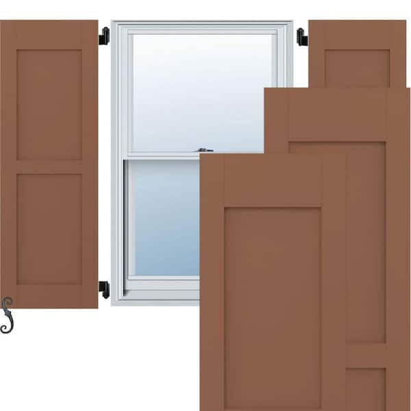Ekena Millwork Americraft 18 in. W x 69 in. H 2-Equal Flat Panel Exterior Real Wood Shutters Per Pair in Burnt Toffee