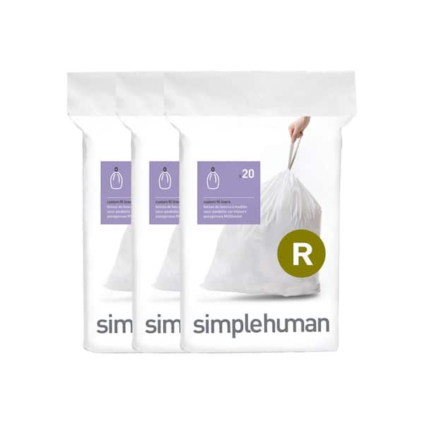 Code P 20 Ct SIMPLEHUMAN Custom Fit Trash Bags Can Liners Refill Size White  Pack