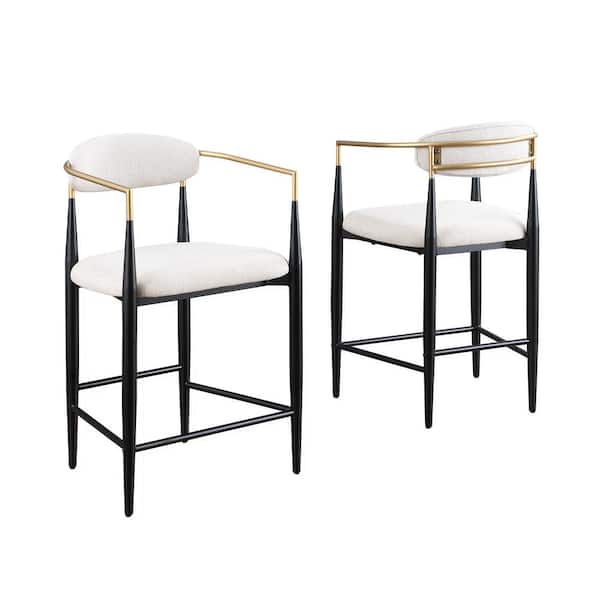 Best Master Furniture Amor 25 in. H Low Back Beige Linen Wood Bar Stools (Set of 2)