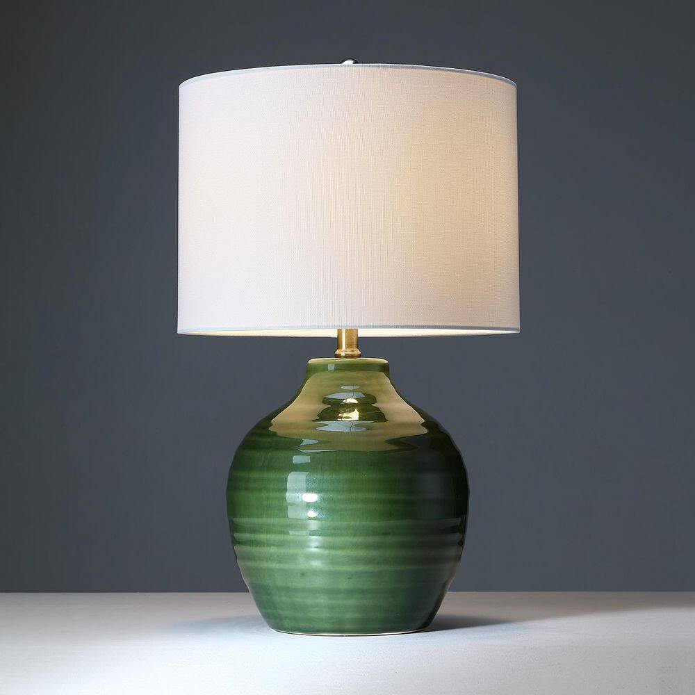 TRUE FINE 23in 3-Way Green Ceramic Table Lamp with Drum Shade