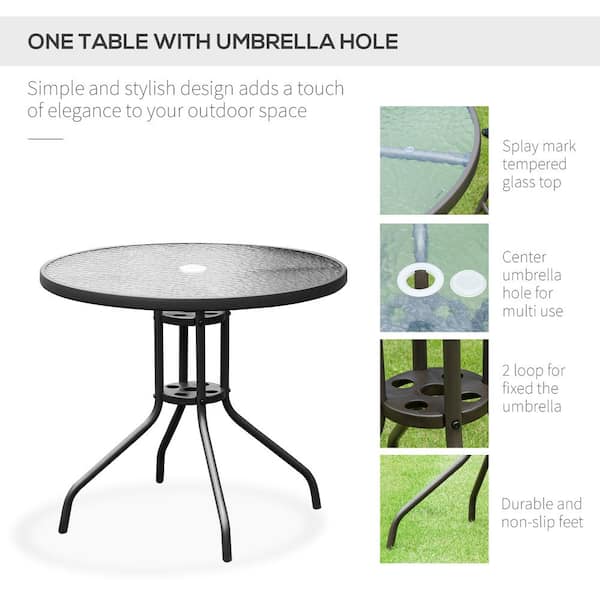 24'' round folding In-Outdoor Patio Table in black Steel Metal-umbrella hole... 