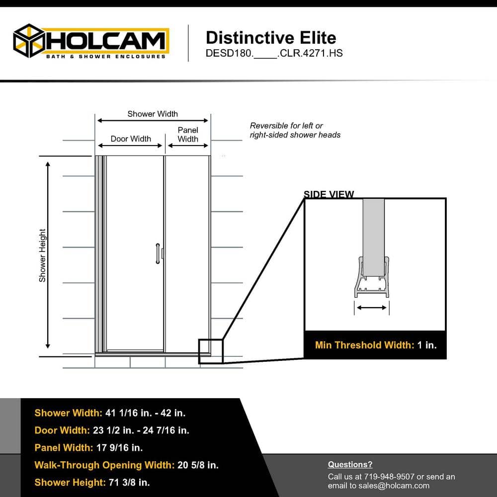 Distinctive Elite 42" Brushed Nickel Semi-Frameless Hinged Shower Door